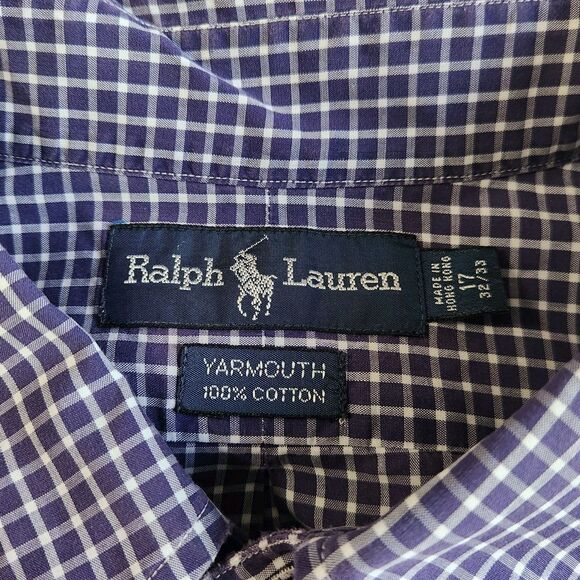 Ralph Lauren Purple Yarmouth Men’s Sz 17 Checkered Button Dress Shirt Oxford - Picture 6 of 7
